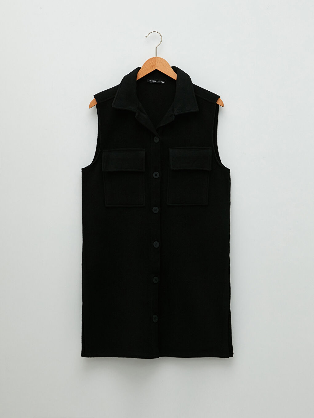 Siyah Kadın Gömlek Yaka Düz Yelek-5