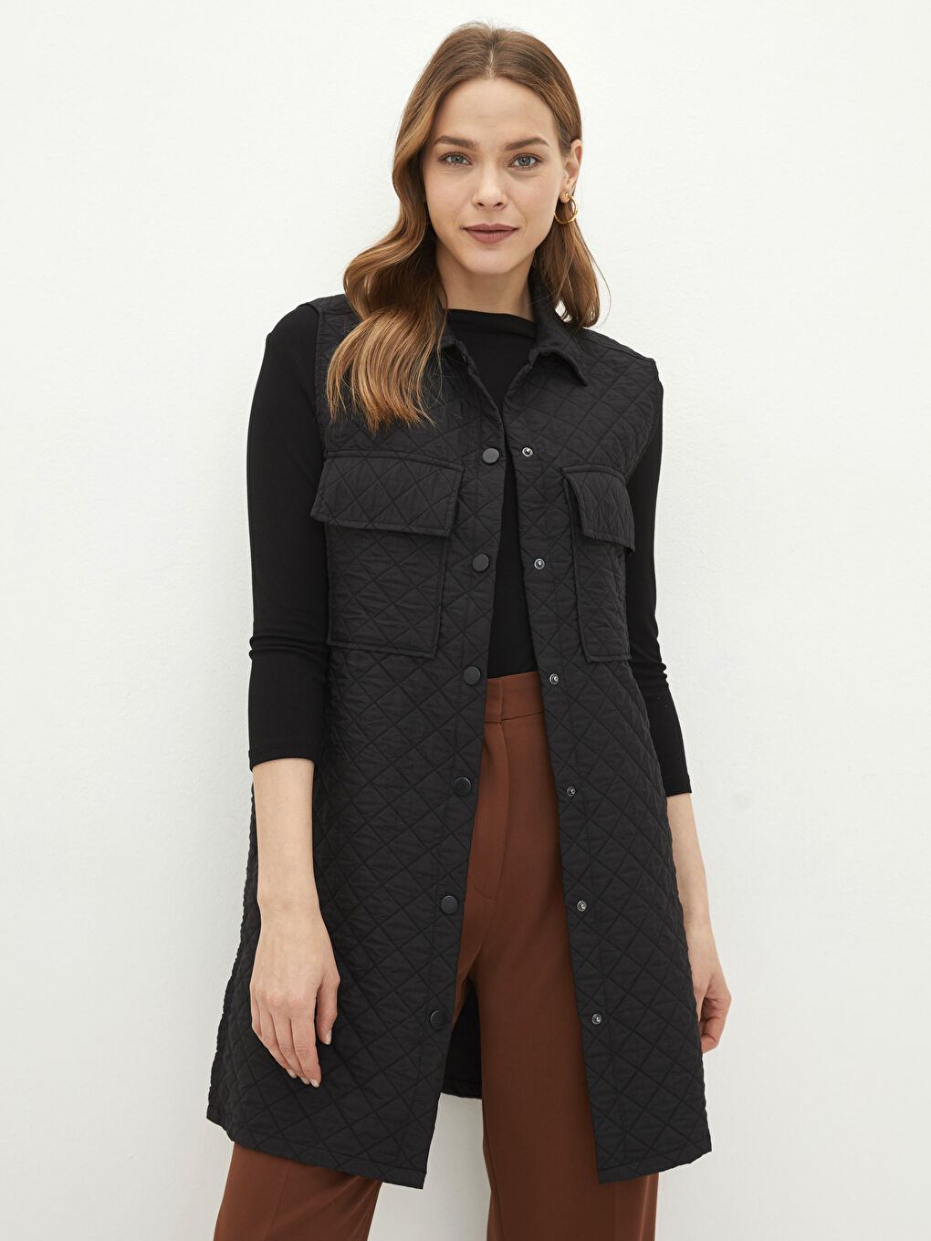 فيست منقوش بياقة قميص للسيدات-1