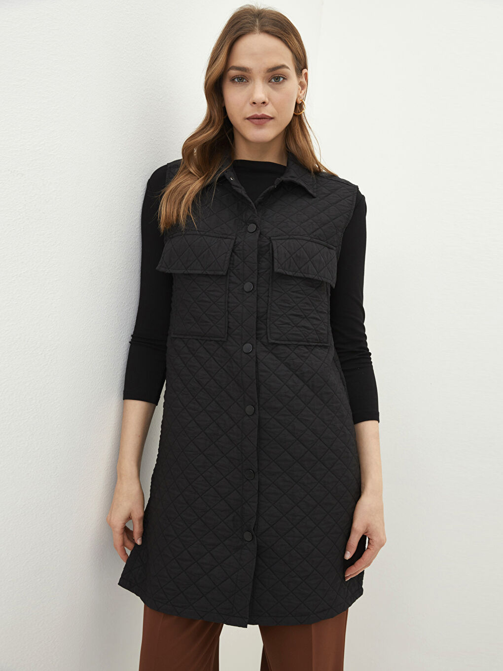 فيست منقوش بياقة قميص للسيدات-2