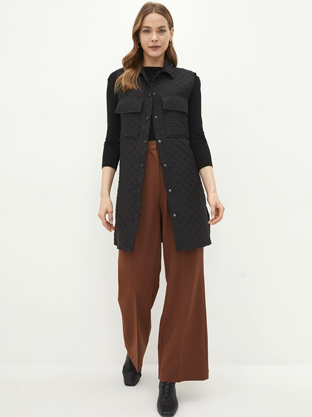 فيست منقوش بياقة قميص للسيدات-3