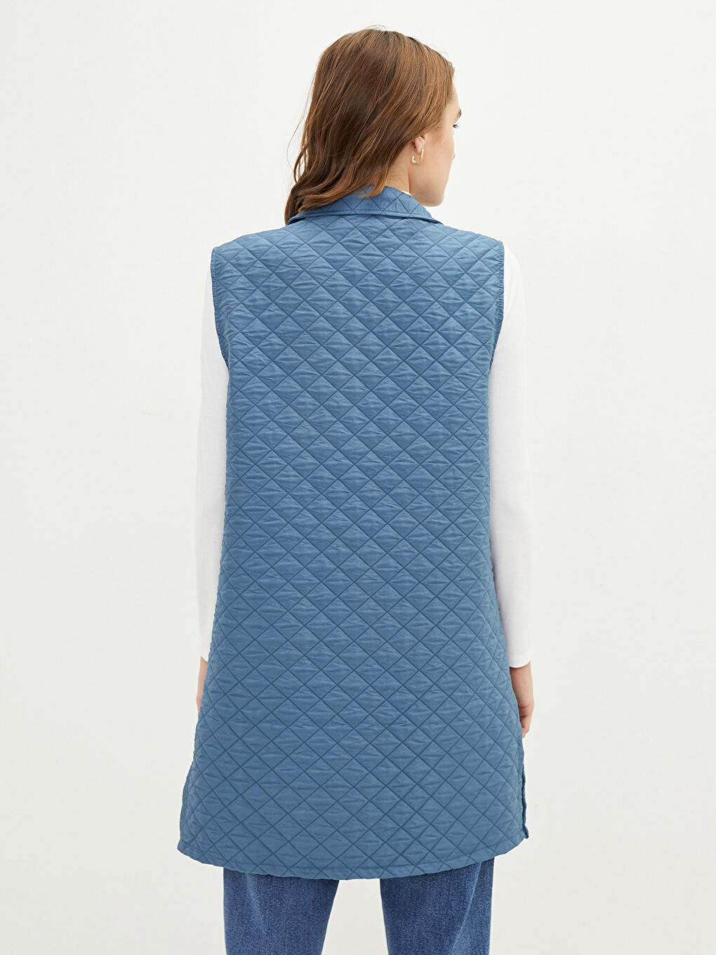 İndigo Gömlek Yaka Kapitone Desenli Kadın Yelek-6