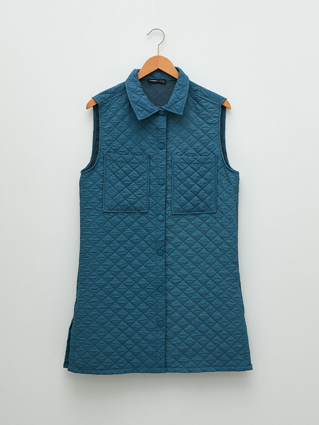 İndigo Gömlek Yaka Kapitone Desenli Kadın Yelek-7