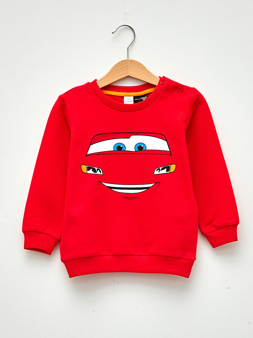 Kırmızı Bisiklet Yaka Uzun Kollu Arabalar Baskılı Pamuklu Erkek Bebek Sweatshirt