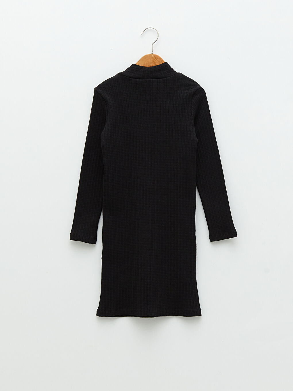 მაღალყელიანი ძირითადი გრძელმკლავიანი გოგონას კაბა-1