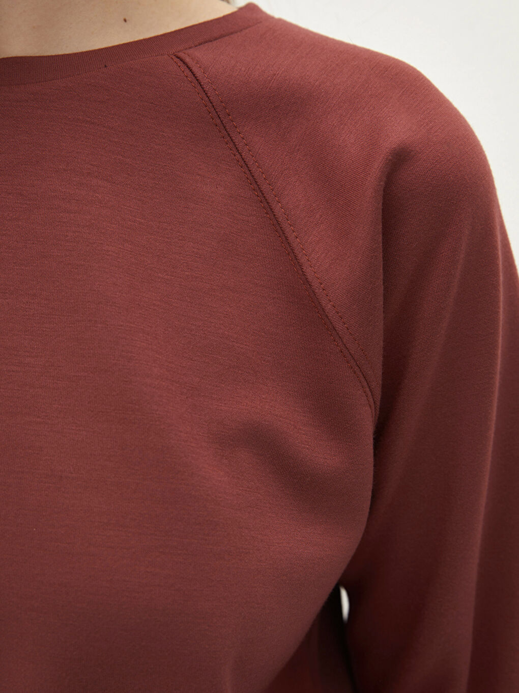 Pembe Bisiklet Yaka Düz Uzun Kollu Kadın Sweatshirt-3