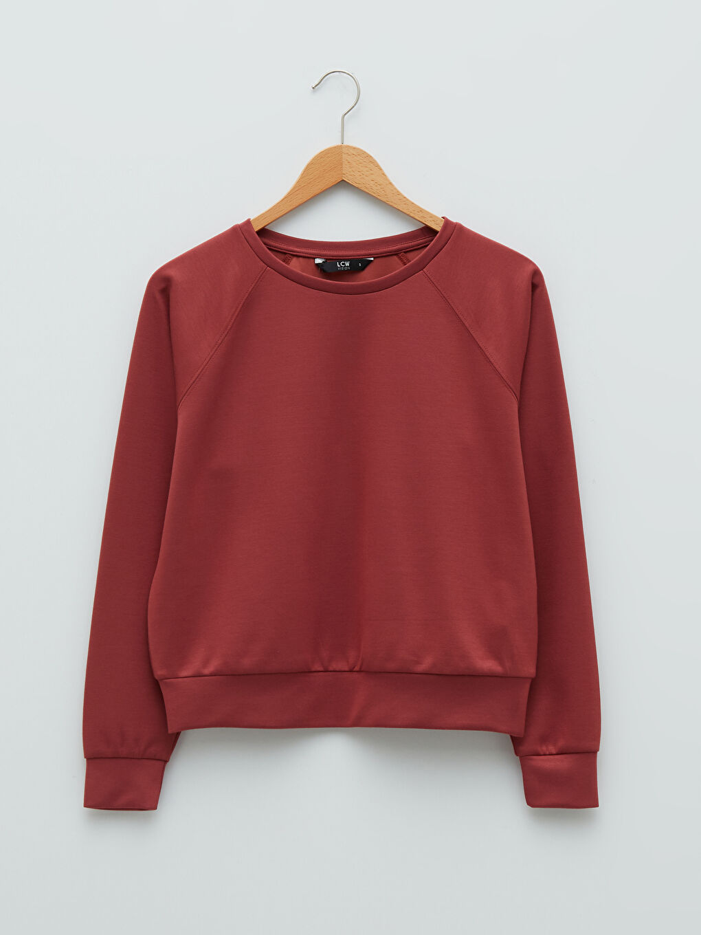 Pembe Bisiklet Yaka Düz Uzun Kollu Kadın Sweatshirt-5