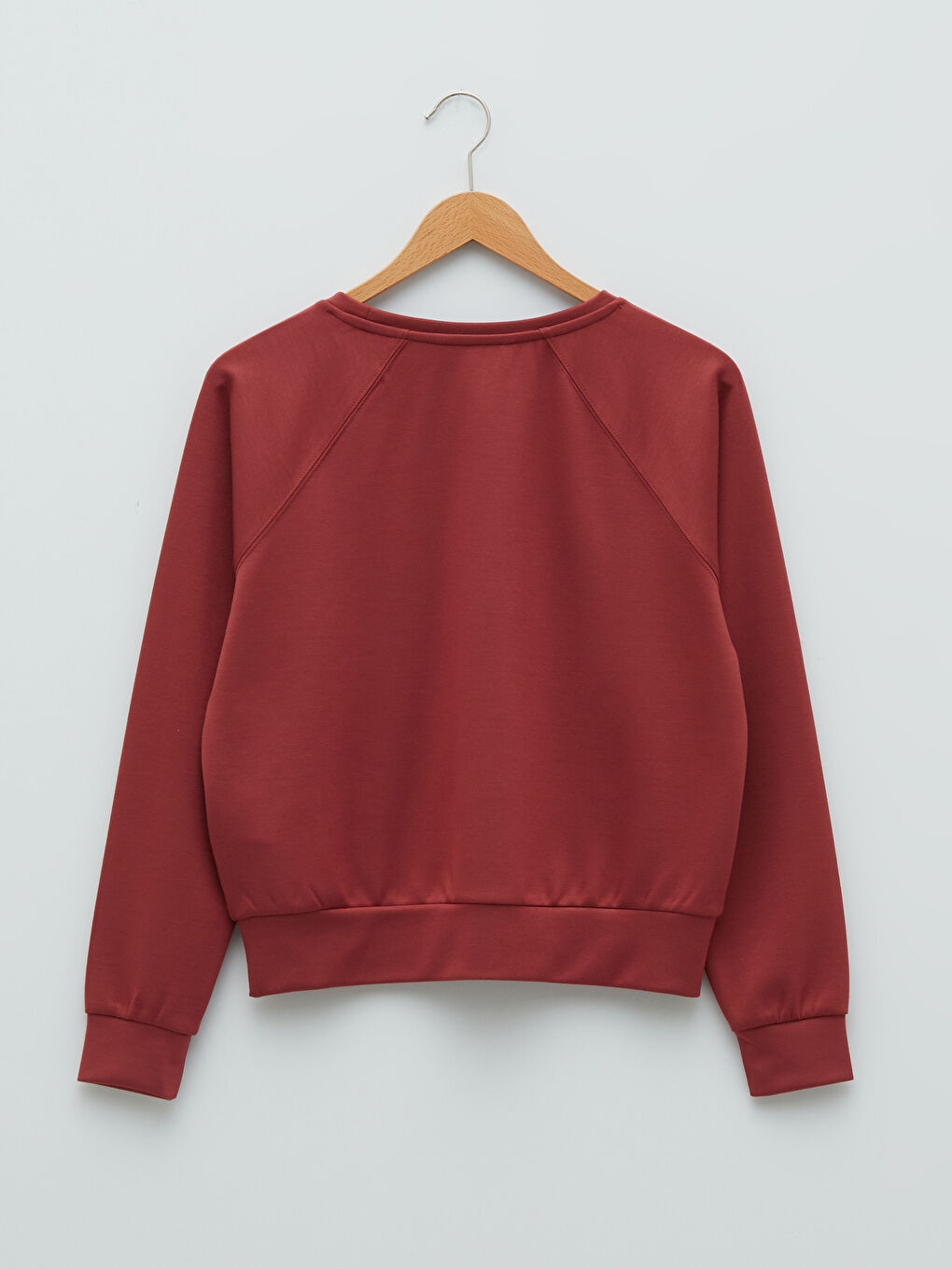 Pembe Bisiklet Yaka Düz Uzun Kollu Kadın Sweatshirt-6