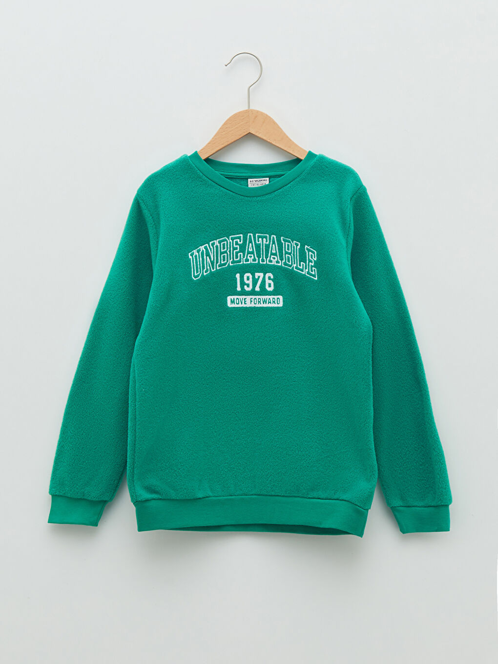 Yeşil Bisiklet Yaka Nakış Detaylı Uzun Kollu Polar Erkek Çocuk Sweatshirt