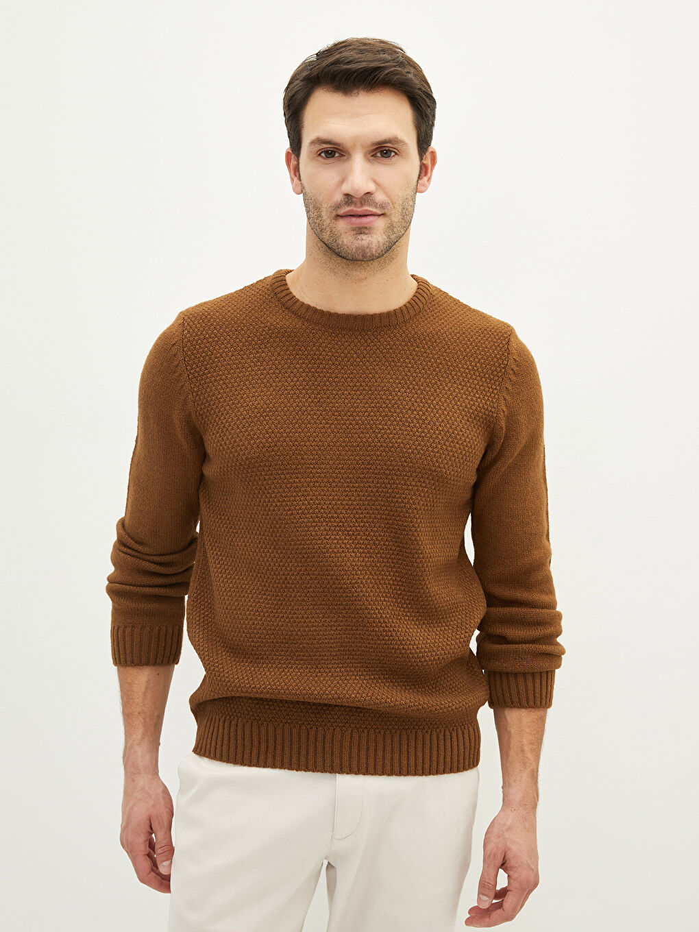 Crew Neck Long Sleeve Men's Tricot Sweater-1