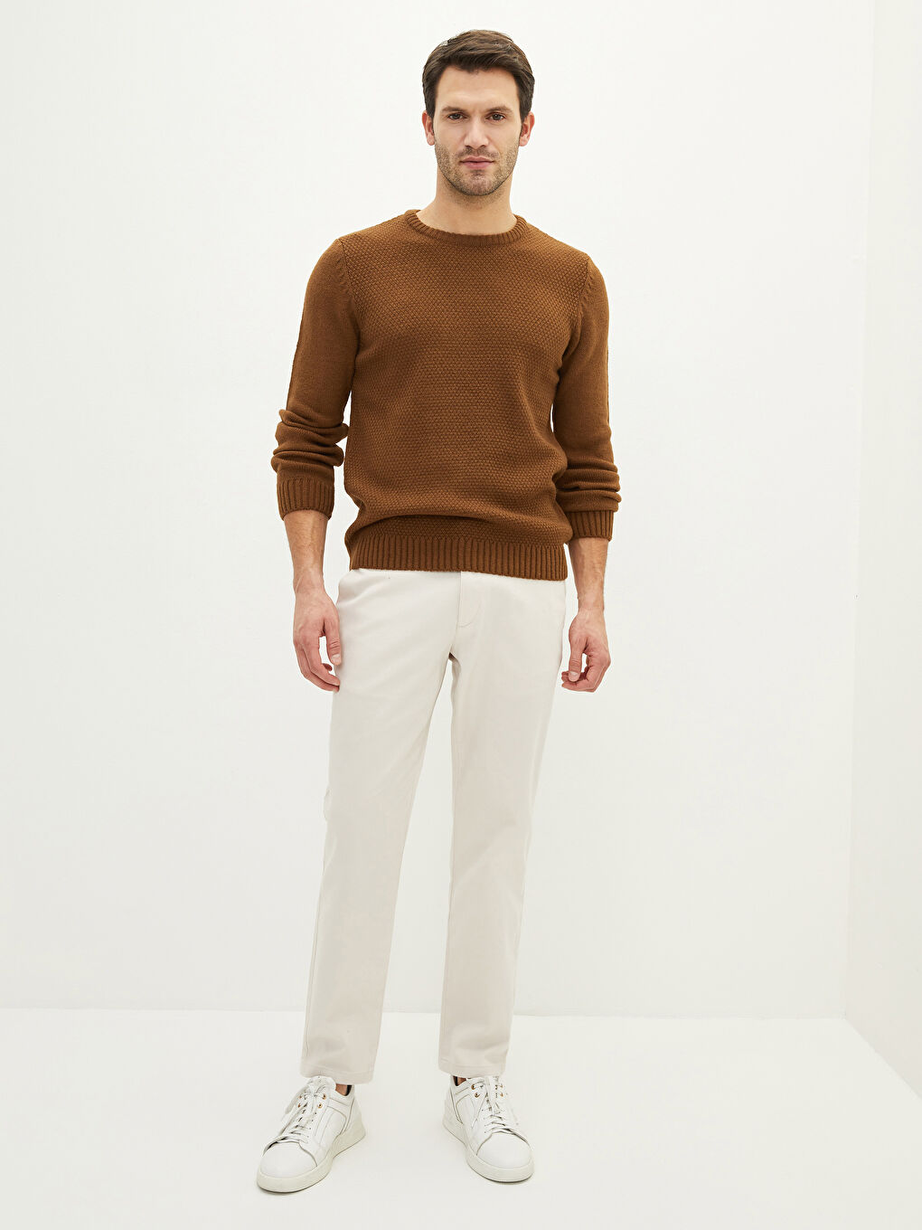 Crew Neck Long Sleeve Men's Tricot Sweater-2