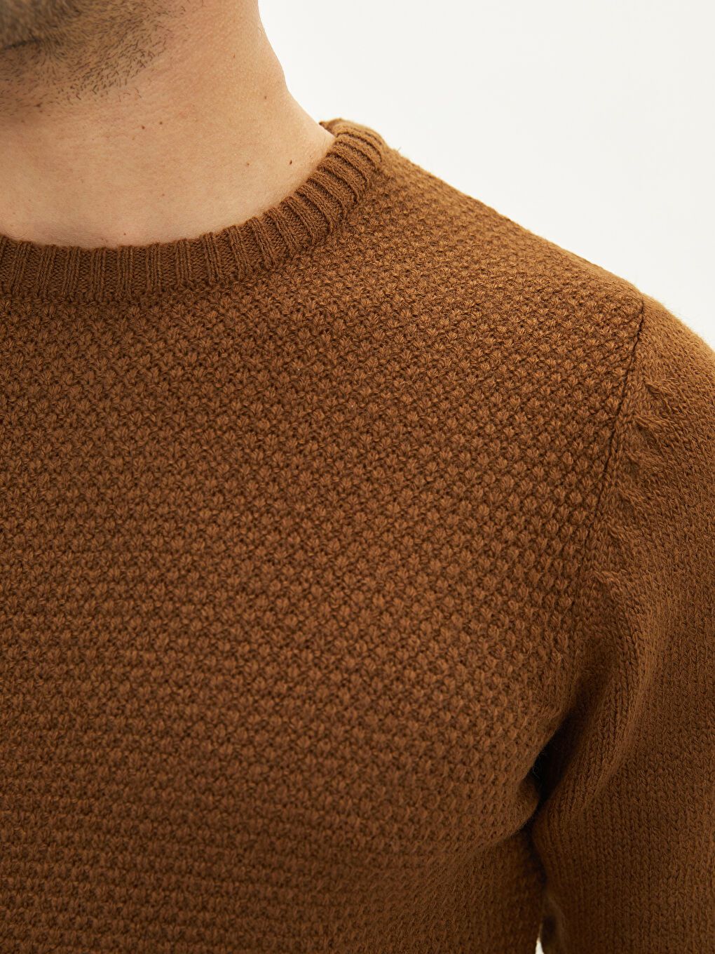 Crew Neck Long Sleeve Men's Tricot Sweater-3