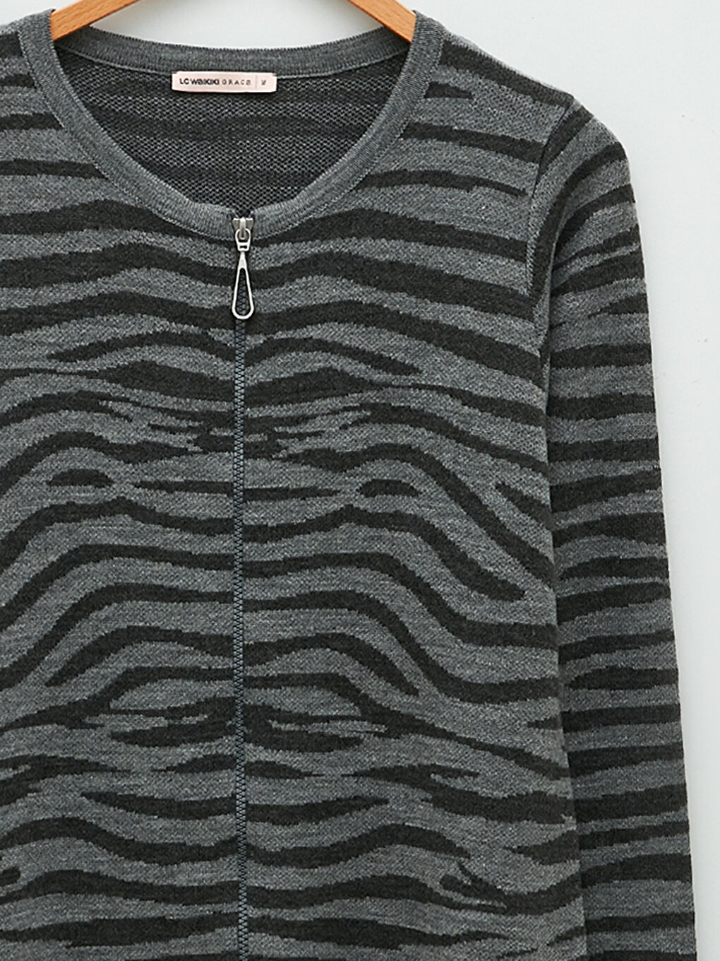 LCW Grace Crew Neck Patterned Long Sleeve Women's Knitwear Cardigan -W1M568Z8-MKJ