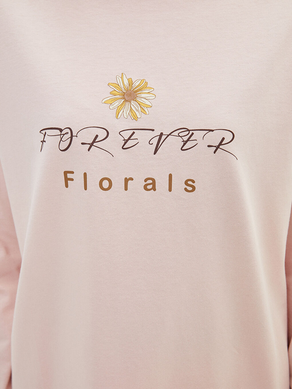 Pembe Bisiklet Yaka Baskılı Uzun Kollu Pamuklu Kadın Pijama Takımı-3