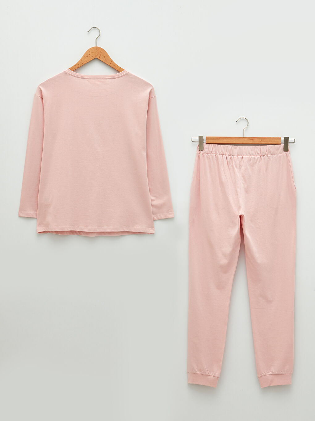 Pembe Bisiklet Yaka Baskılı Uzun Kollu Pamuklu Kadın Pijama Takımı-6