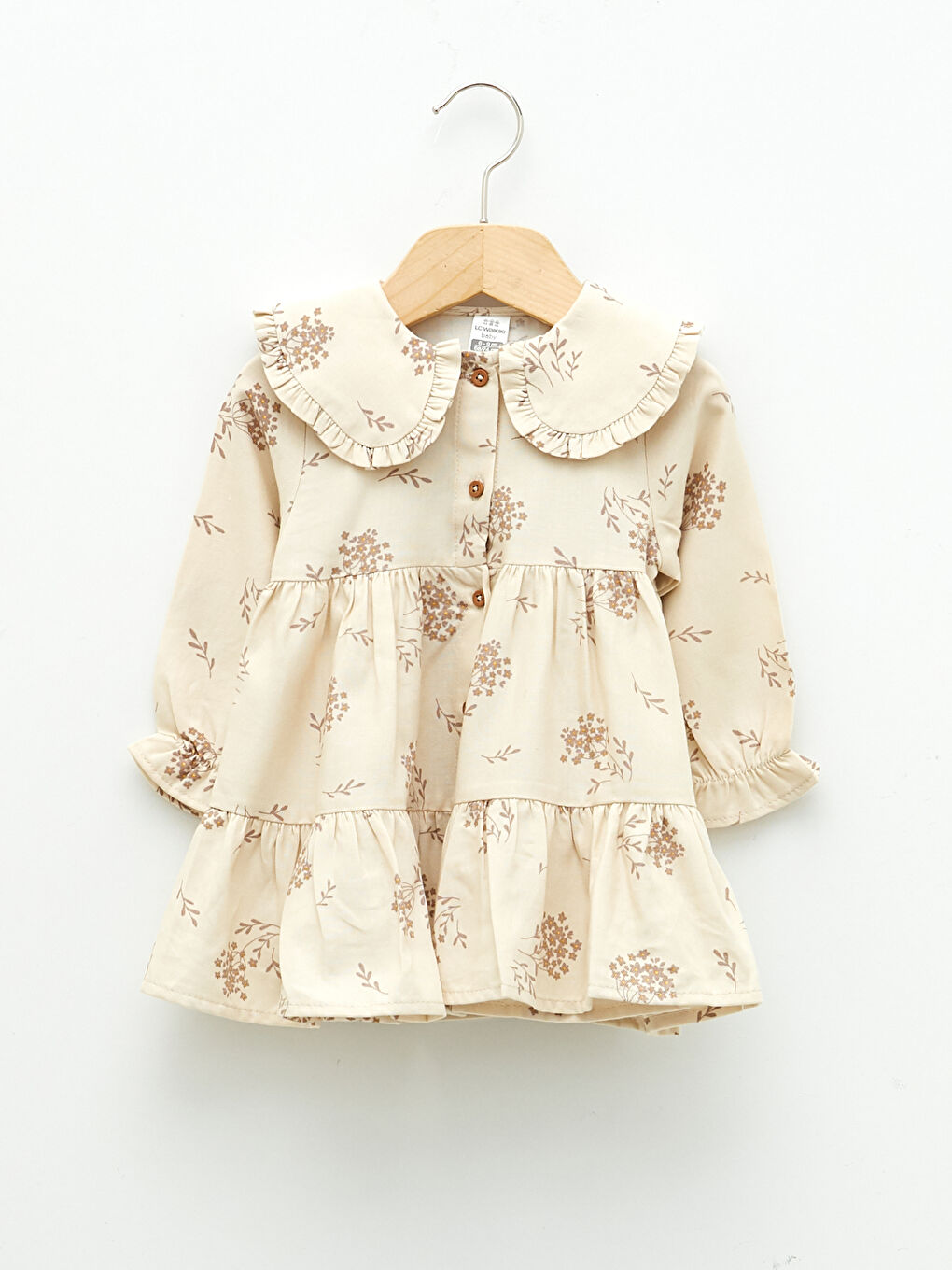 Robe Bébé Fille à Col Claudine à Manches Longues Imprimée en Sergé