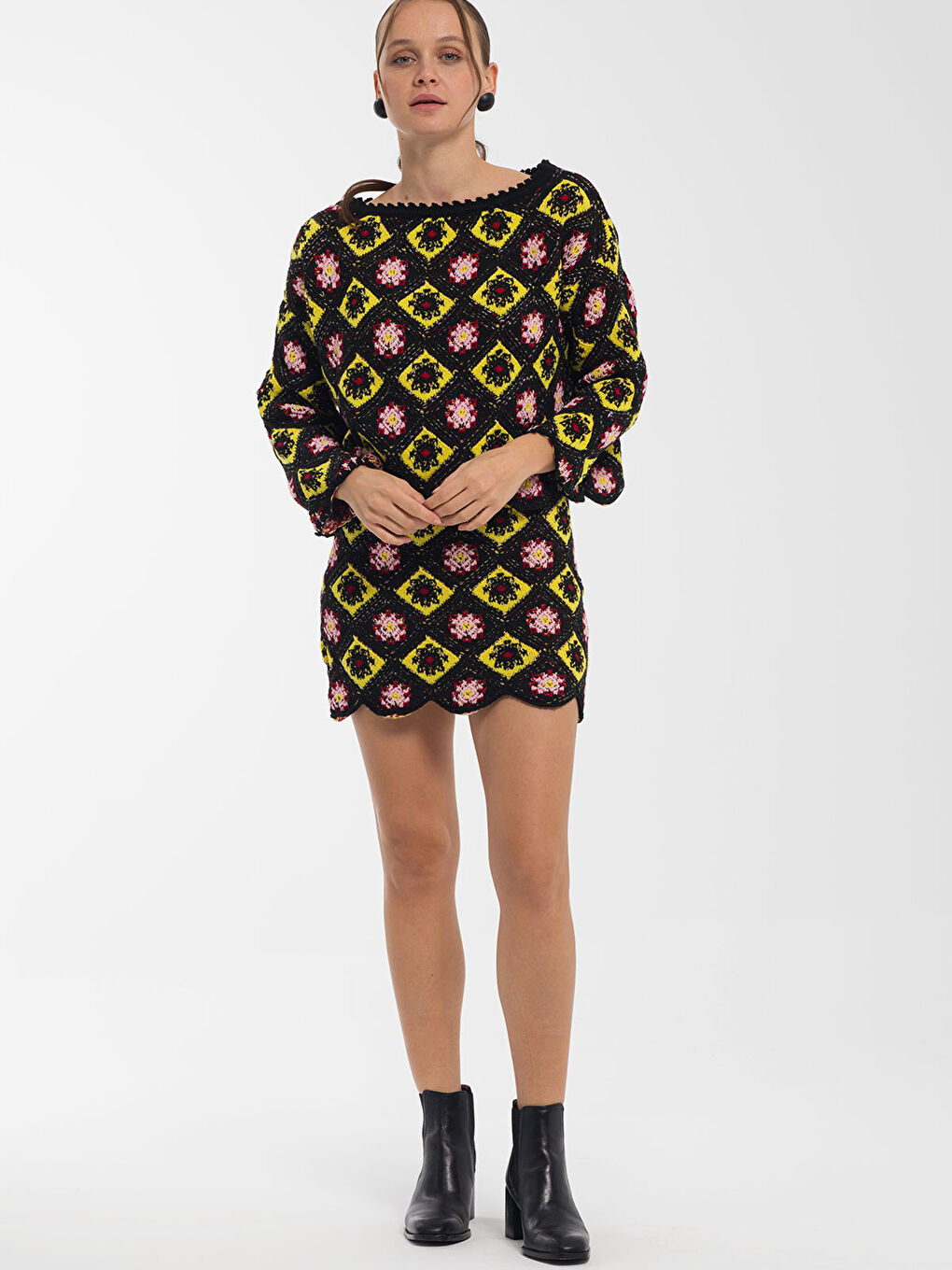 NİSAN TRİKO Boat Collar Patterned Long Sleeve Women's Knitwear Sweater and Skirt Set -W1M715Z8-T4T