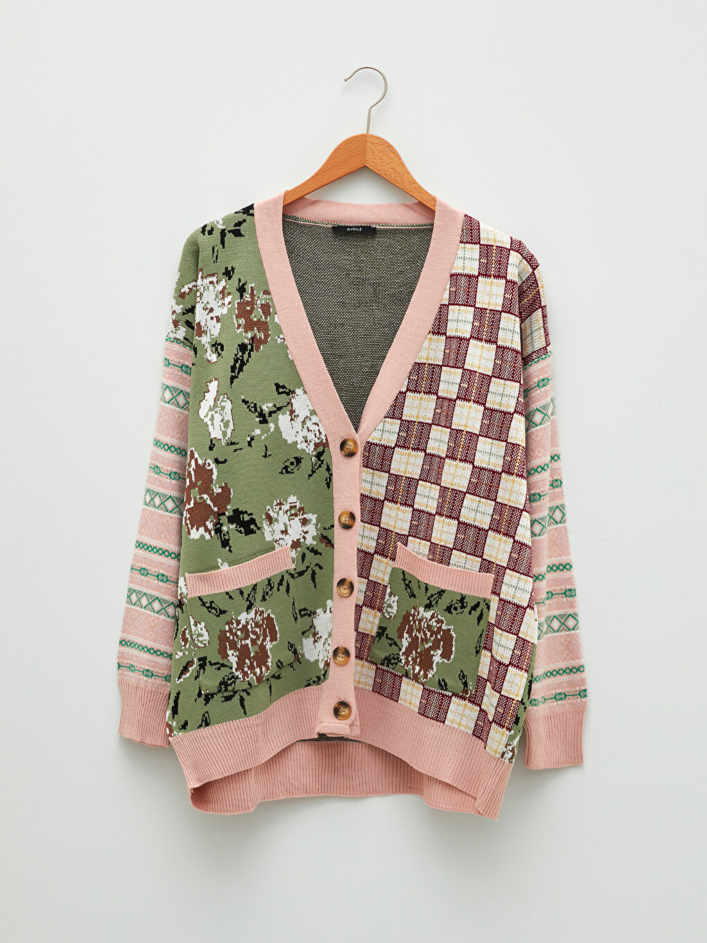 Avrile Clothing V-Neck Patterned Long Sleeve Women's Knitwear Cardigan-4