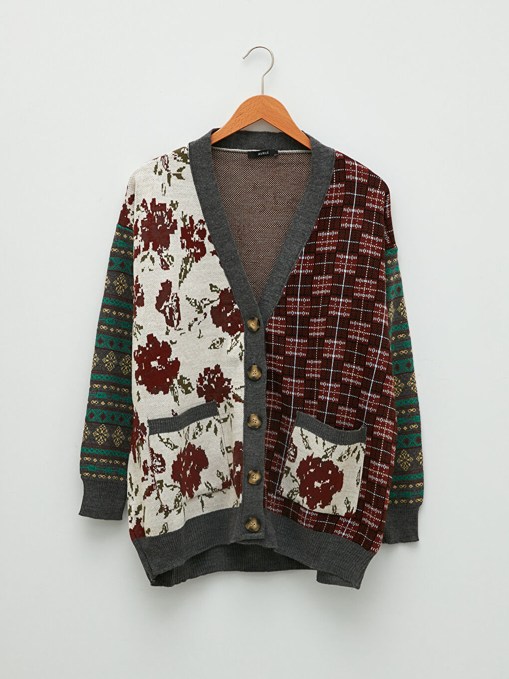 NİSAN TRİKO Avrile Clothing V-Neck Patterned Long Sleeve Women's Knitwear Cardigan -W1M717Z8-QT6