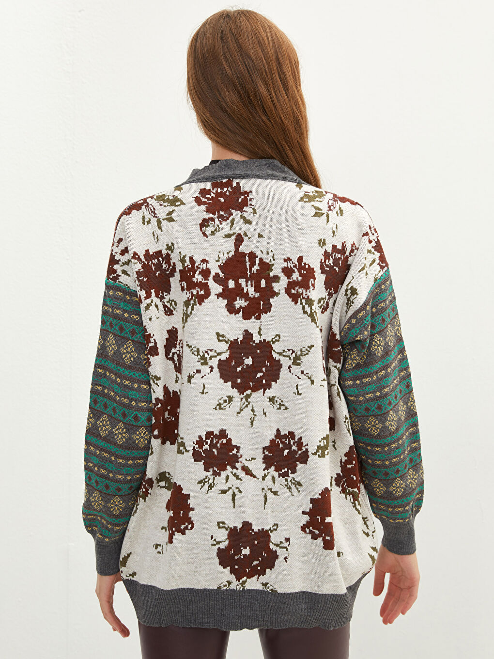 NİSAN TRİKO Avrile Clothing V-Neck Patterned Long Sleeve Women's Knitwear Cardigan -W1M717Z8-QT6