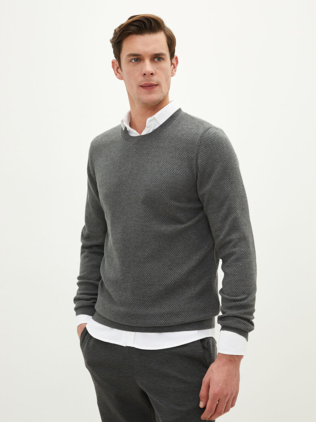 Crew Neck Long Sleeve Thin Men's Tricot Sweater