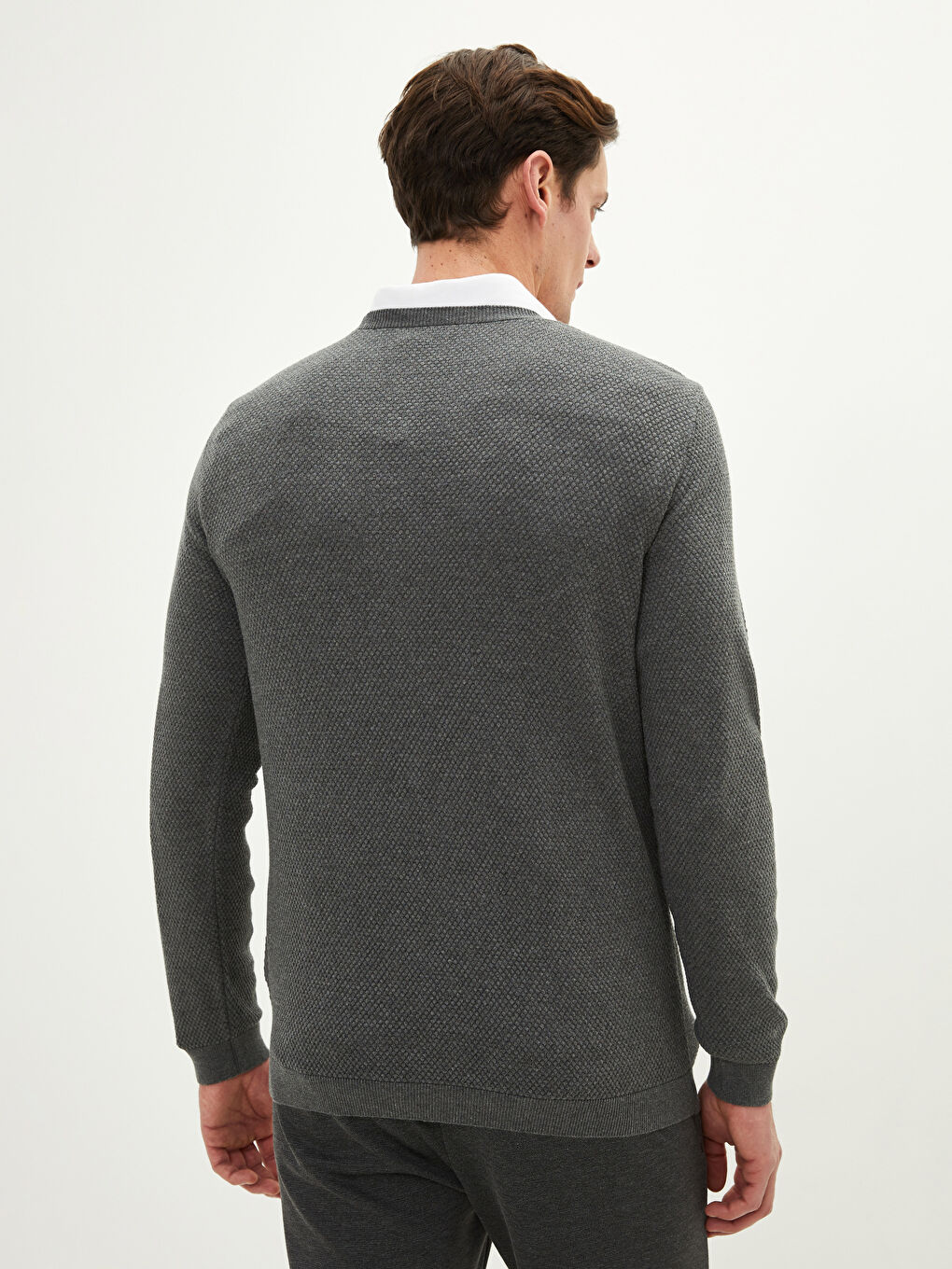 Crew Neck Long Sleeve Thin Men's Tricot Sweater-5