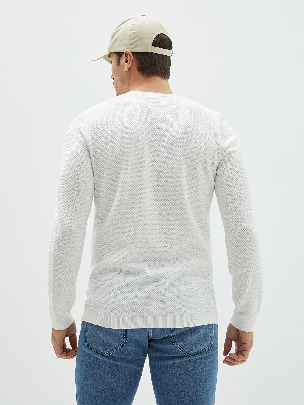 Crew Neck Long Sleeve Thin Men's Tricot Sweater-4