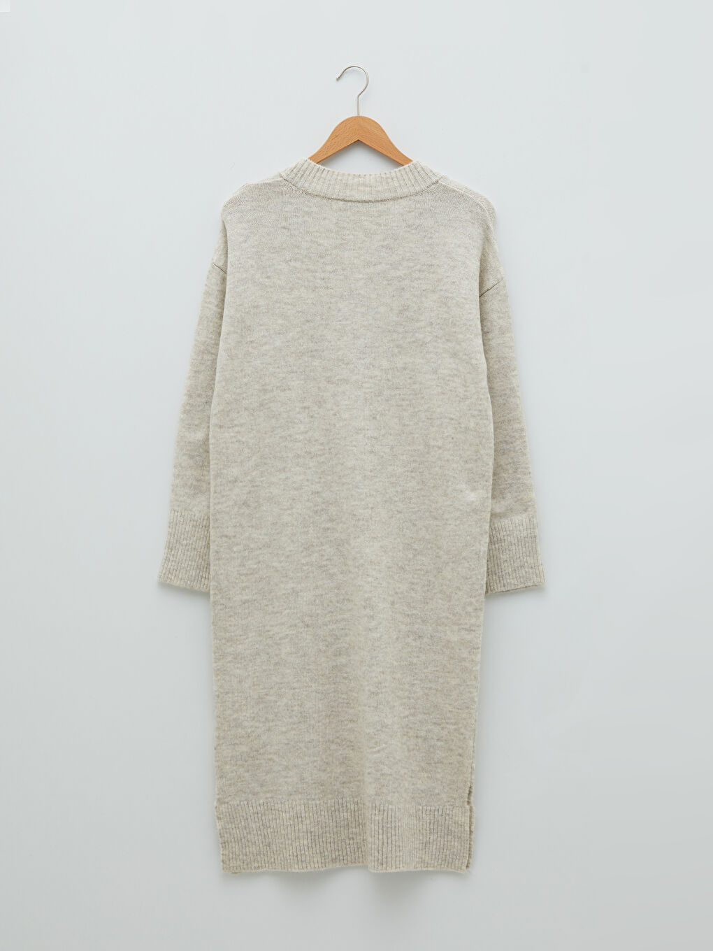 Gri V Yaka Düz Uzun Kollu Kadın Triko Tunik-6