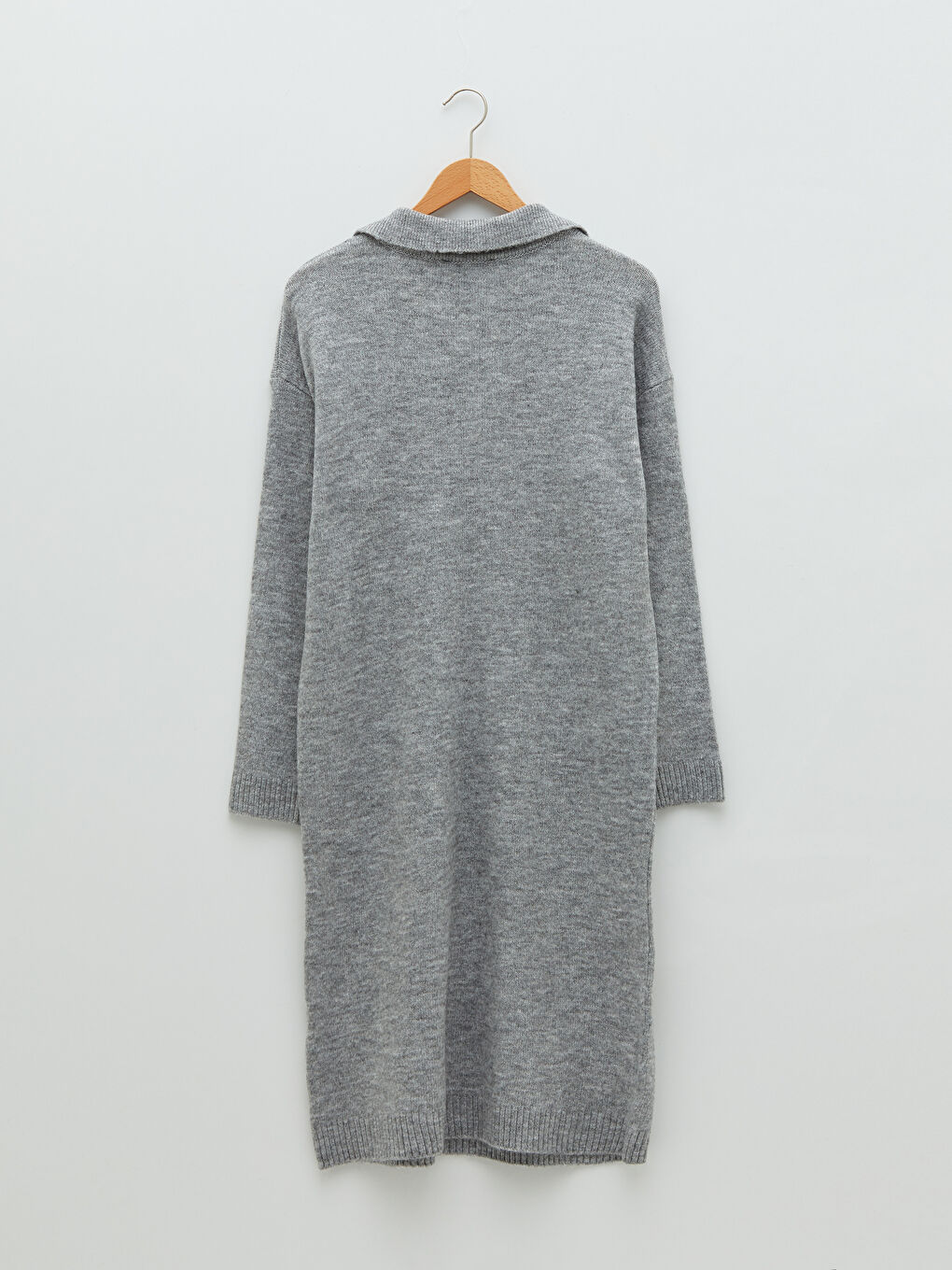 Gri Polo Yaka Düz Uzun Kollu Kadın Triko Tunik-6