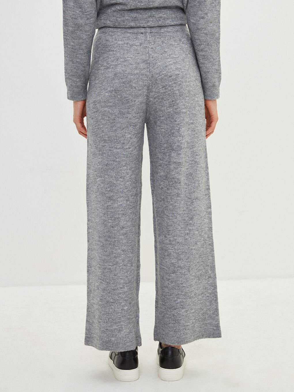 Elasticated Waist Plain Wide Leg Women's Knitwear Trousers-4