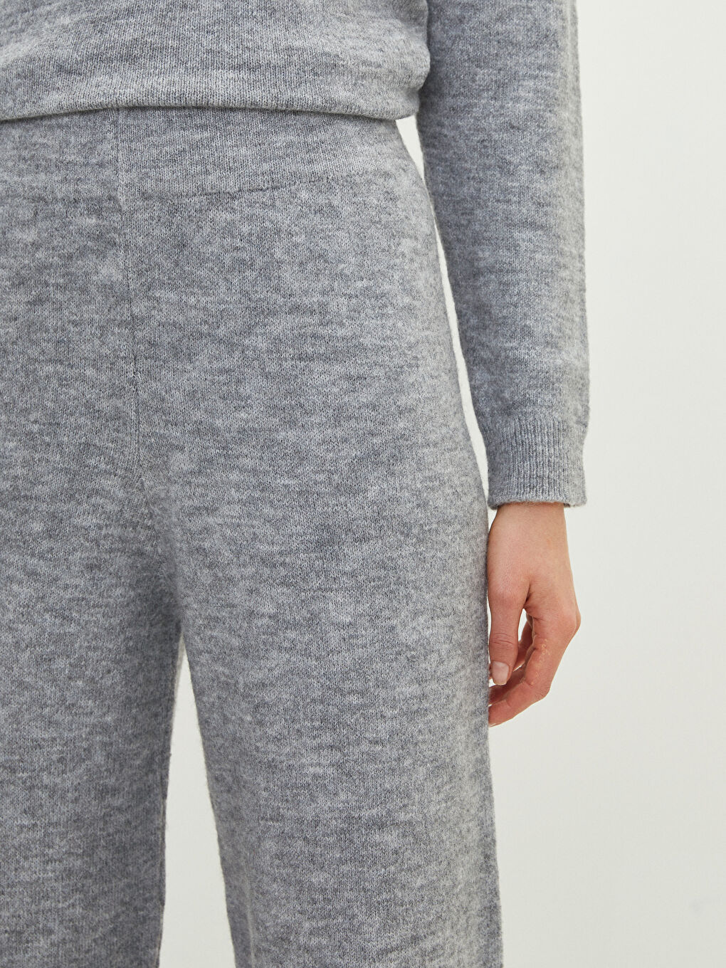 Elasticated Waist Plain Wide Leg Women's Knitwear Trousers-5