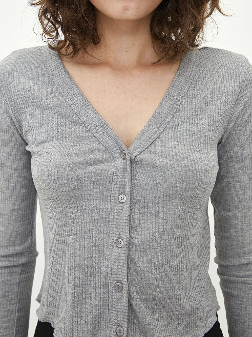 LCW Vision V-Ausschnitt Schlichte Langarm Strickjacke für Damen -W1M841Z8-L8N