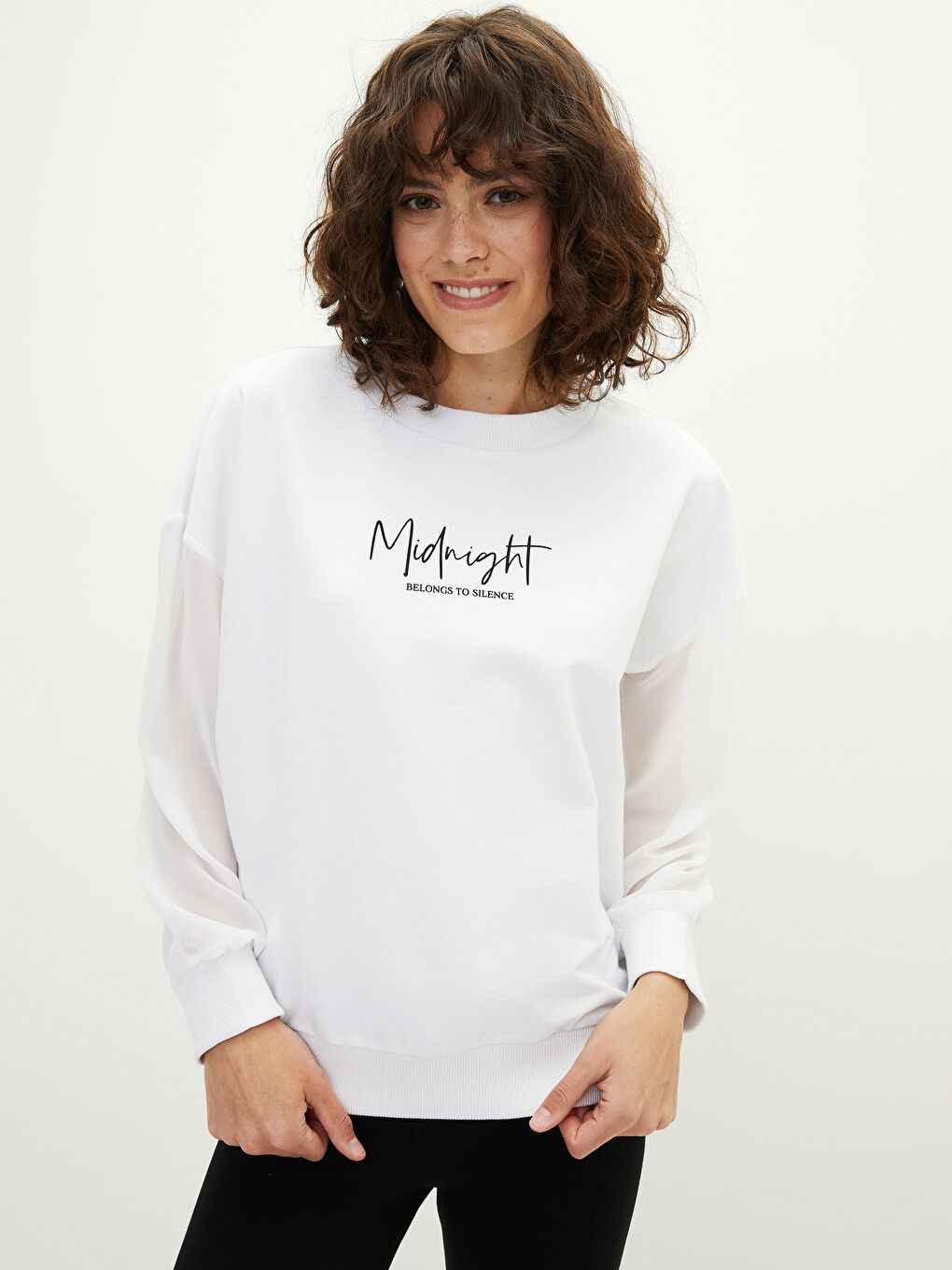 Crew Neck Text Printed Long Sleeve Women's Sweatshirt