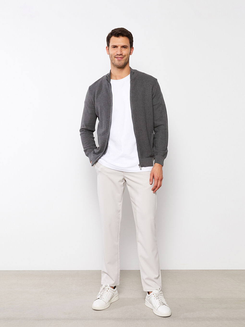 Antrasit Standart Kalıp Dik Yaka Erkek Triko Hırka