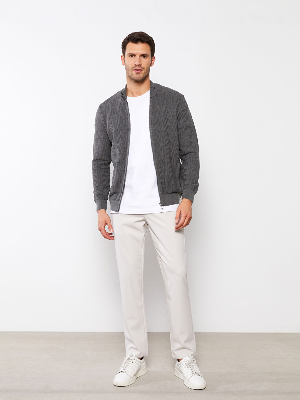 Antrasit Standart Kalıp Dik Yaka Erkek Triko Hırka-1