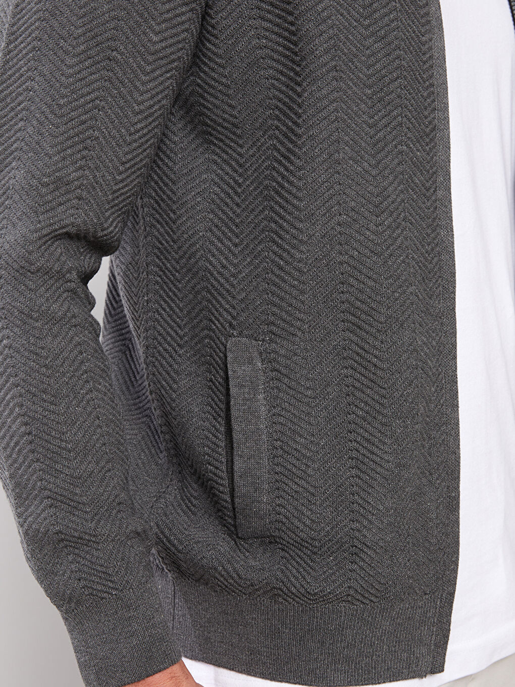 Antrasit Standart Kalıp Dik Yaka Erkek Triko Hırka-3
