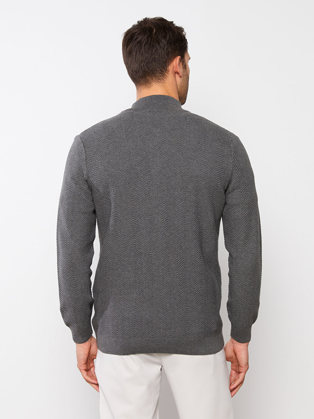 Antrasit Standart Kalıp Dik Yaka Erkek Triko Hırka-4