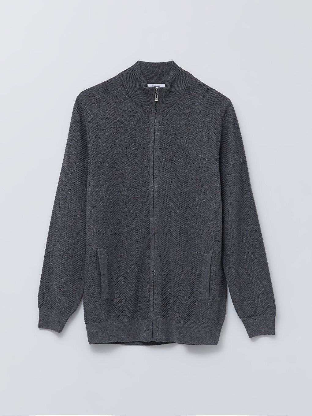 Antrasit Standart Kalıp Dik Yaka Erkek Triko Hırka-5