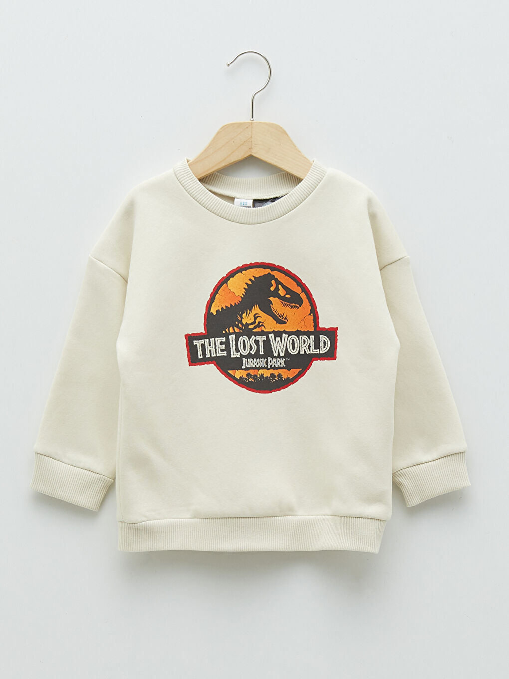 LCW baby Gri Bisiklet Yaka Jurassic World Baskılı Uzun Kollu Erkek Bebek Sweatshirt