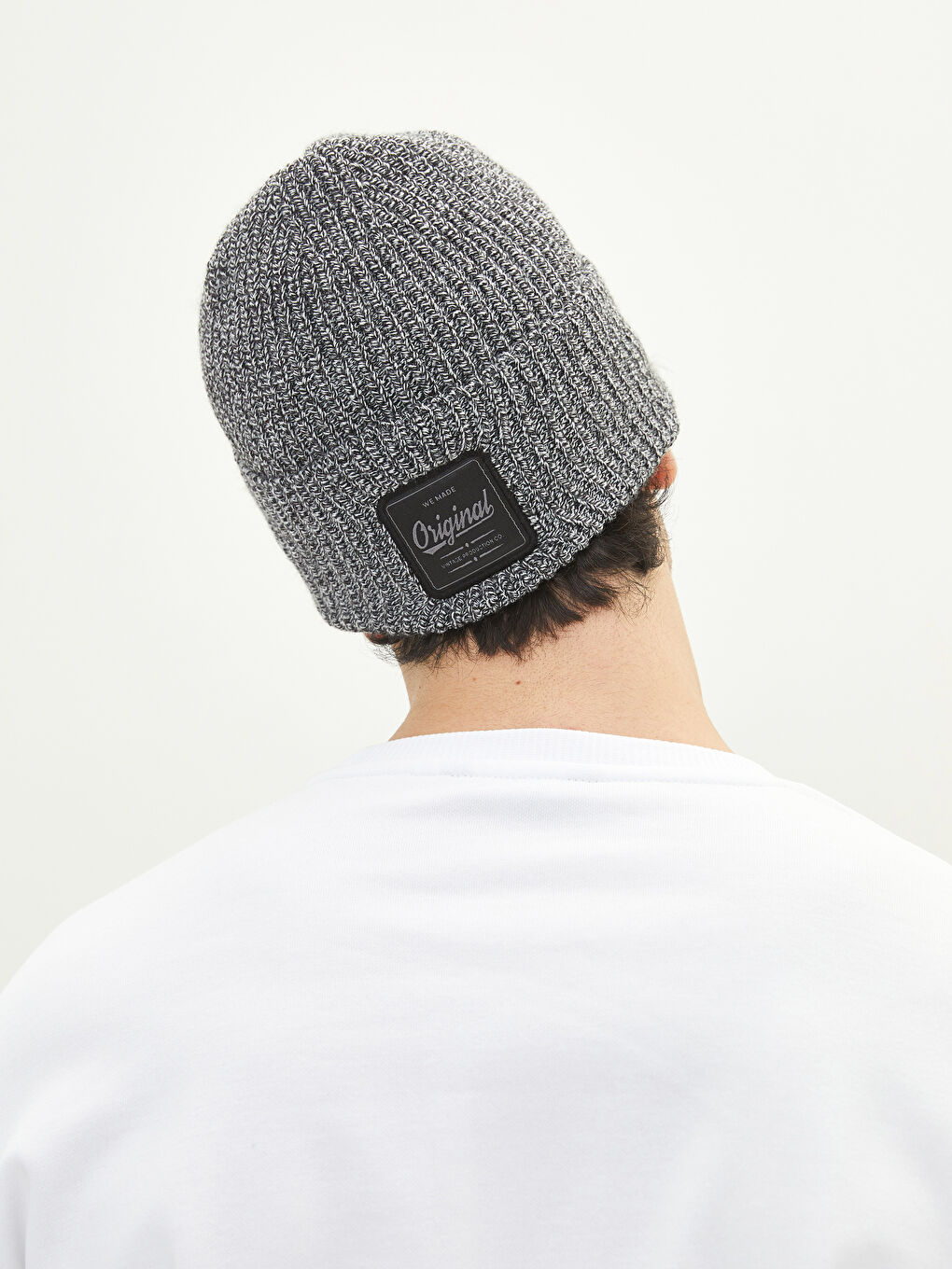 Antrasit Etiket Baskılı Erkek Triko Bere