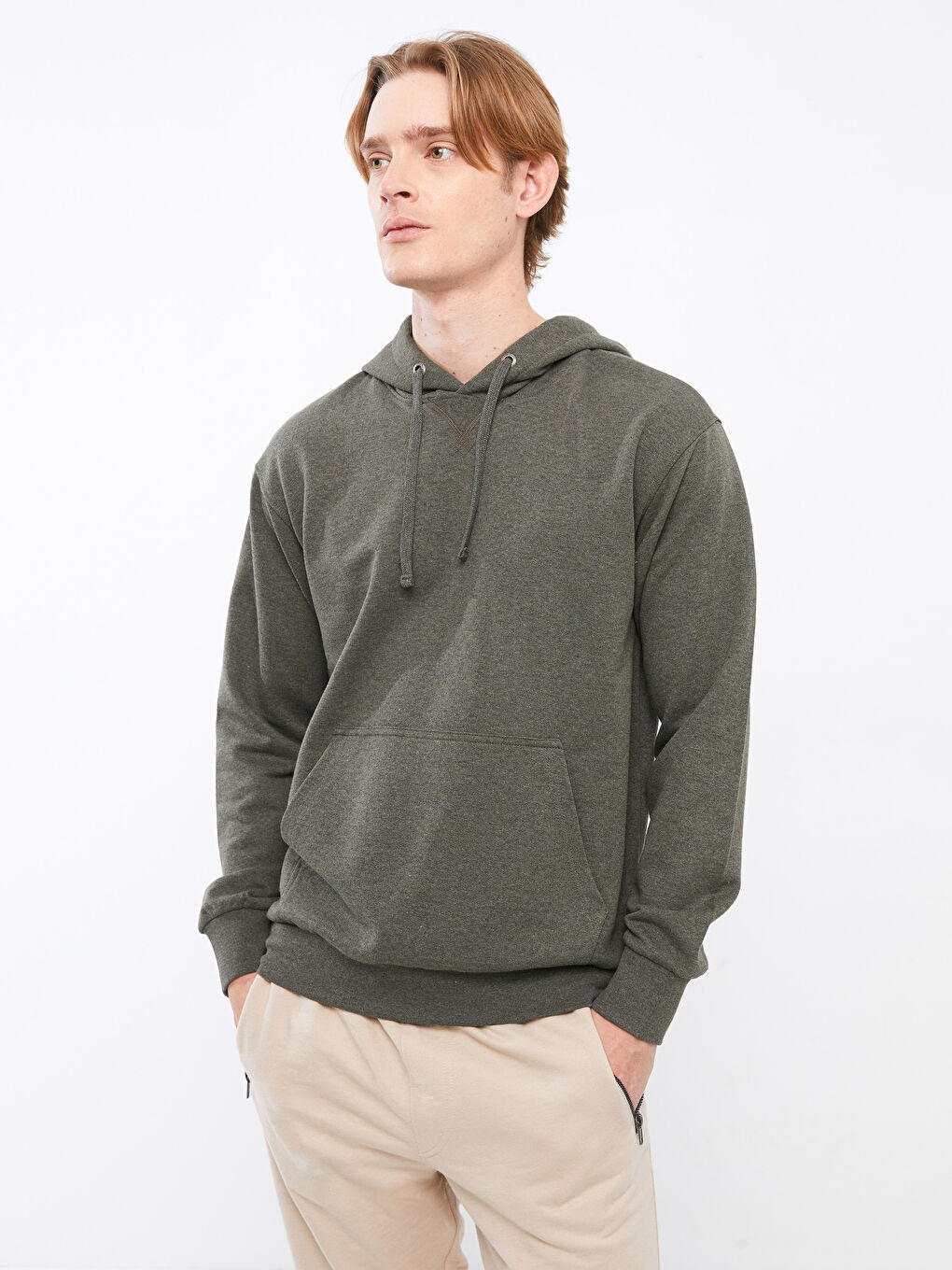 LCWAIKIKI Basic Haki Oversize Uzun Kollu Erkek Hoodie