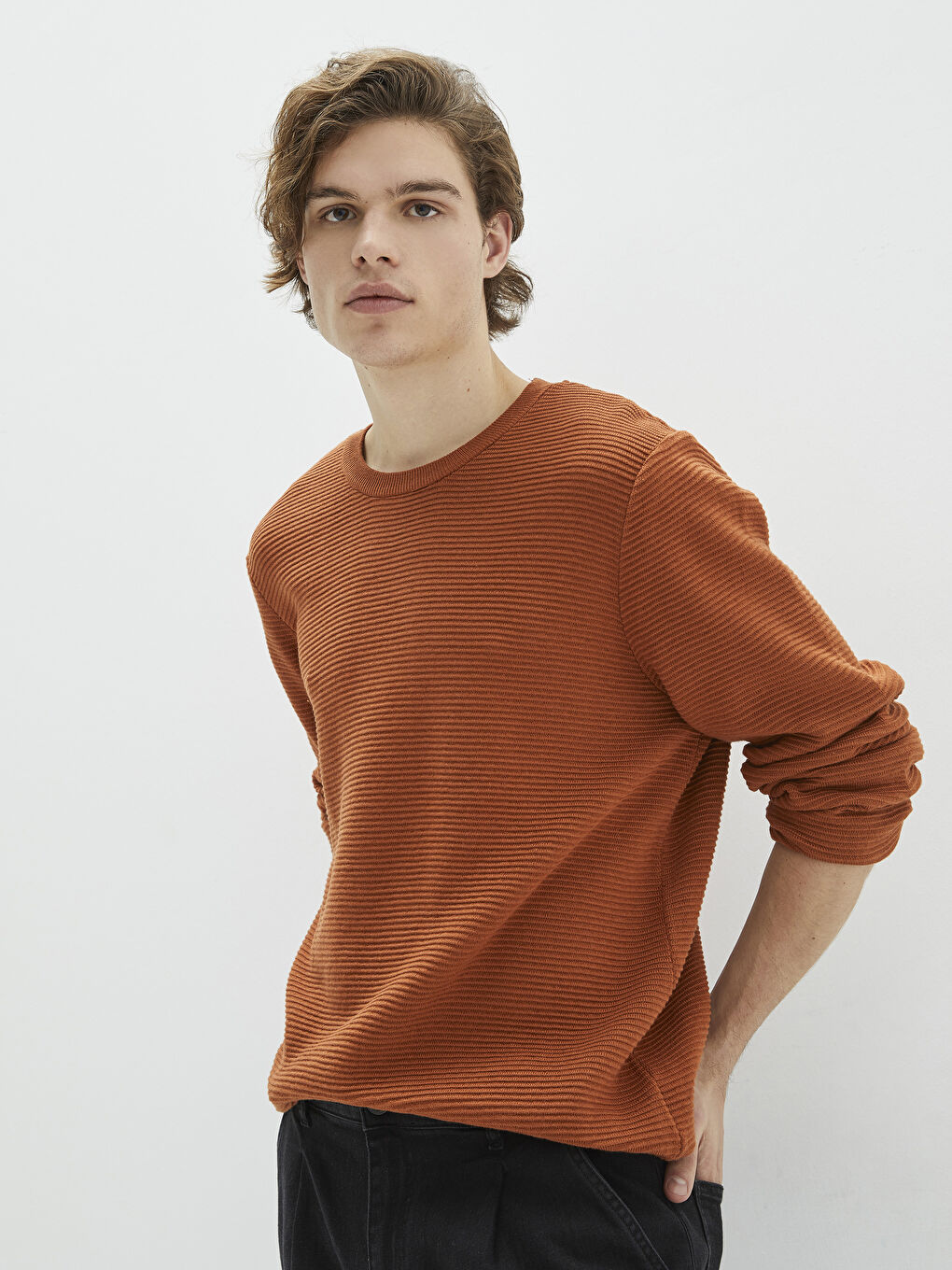 Džemper za muškarce velike veličine, okrugli izrez, dugi rukav, trikotaža