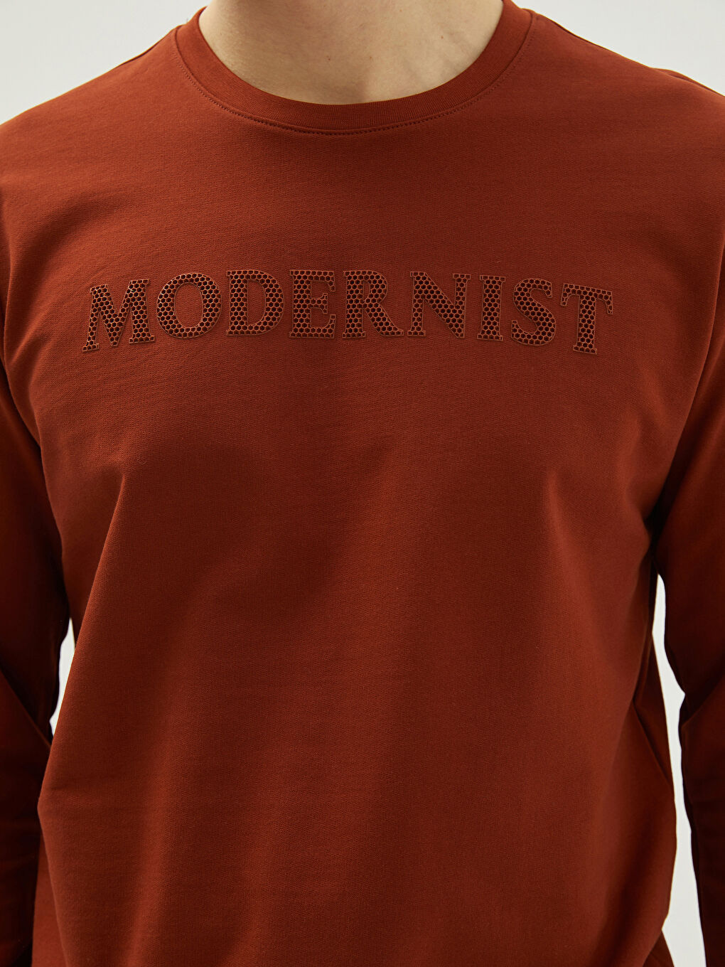 Kahverengi Bisiklet Yaka Uzun Kollu Baskılı Erkek Sweatshirt-3