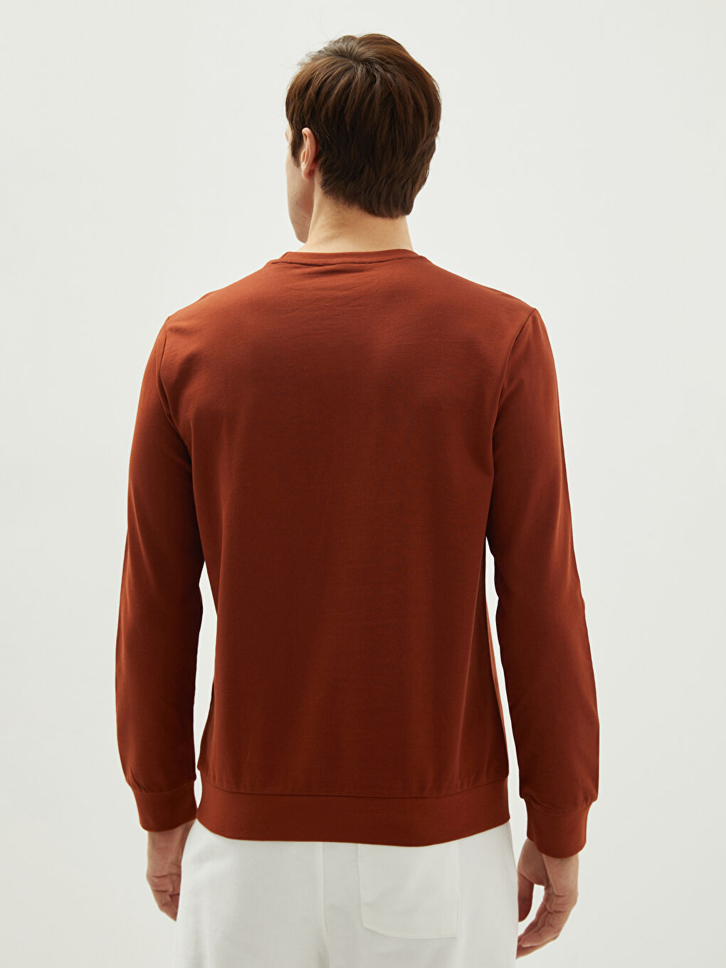 Kahverengi Bisiklet Yaka Uzun Kollu Baskılı Erkek Sweatshirt-4