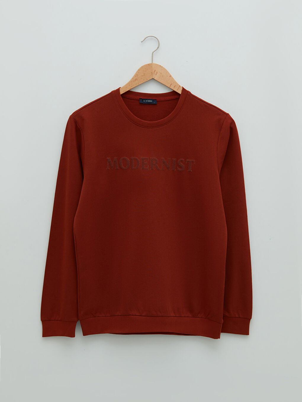 Kahverengi Bisiklet Yaka Uzun Kollu Baskılı Erkek Sweatshirt-5