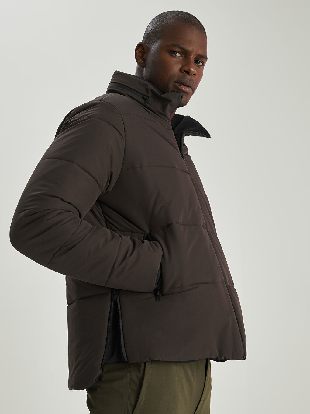 Antrasit Standart Kalıp Dik Yaka Erkek Şişme Mont-1