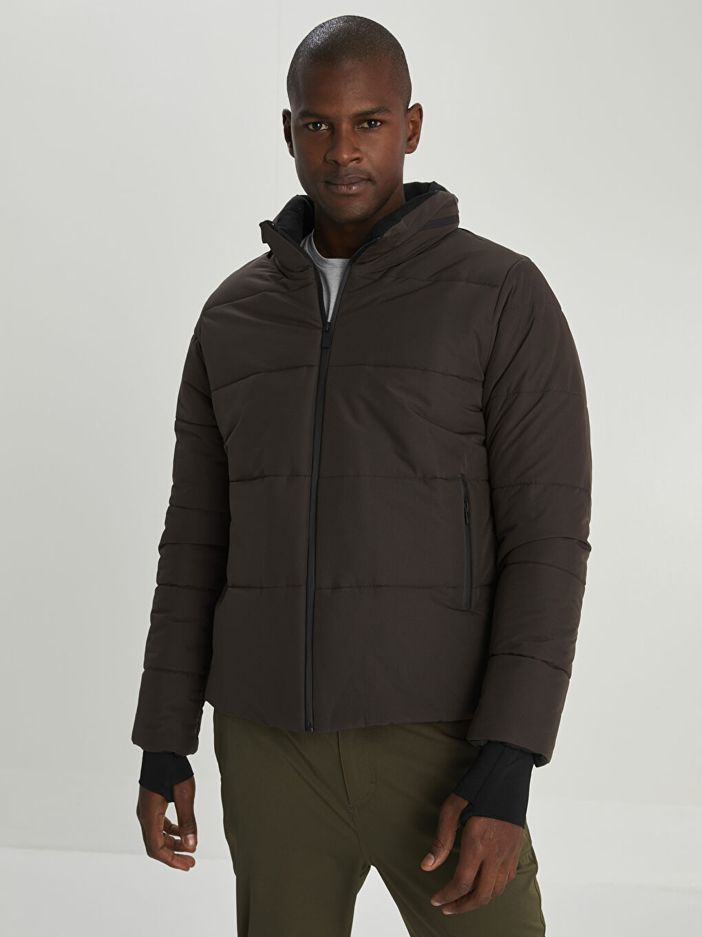 Antrasit Standart Kalıp Dik Yaka Erkek Şişme Mont-2