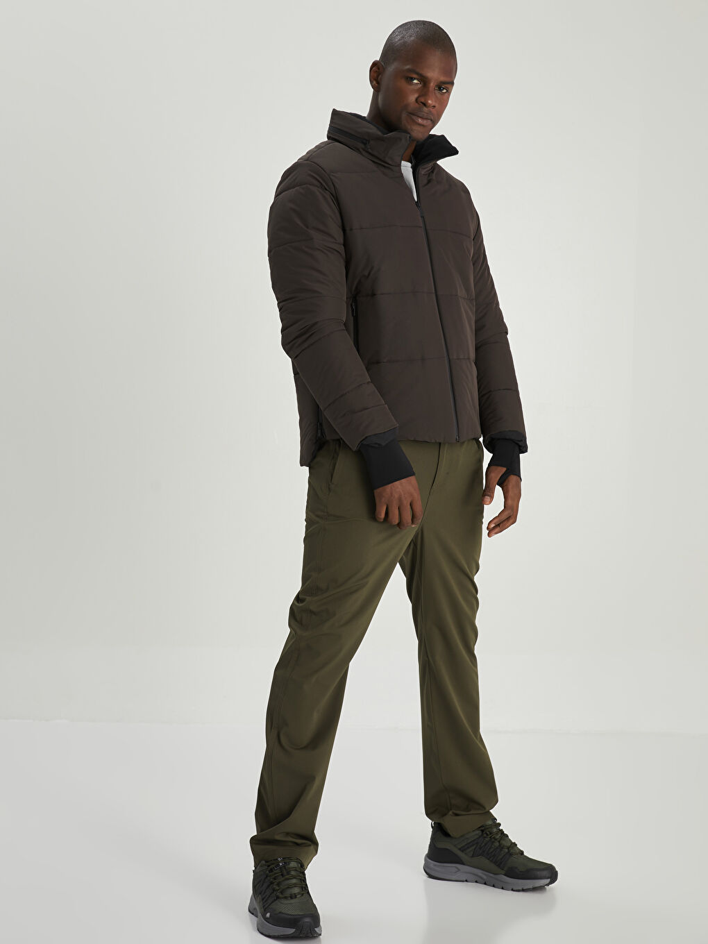 Antrasit Standart Kalıp Dik Yaka Erkek Şişme Mont-3