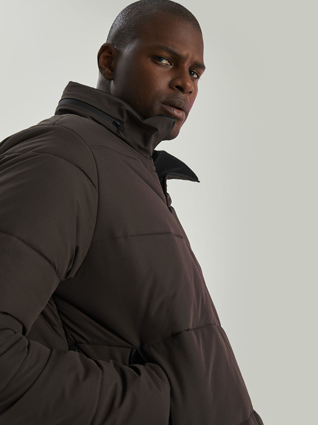 Antrasit Standart Kalıp Dik Yaka Erkek Şişme Mont-4