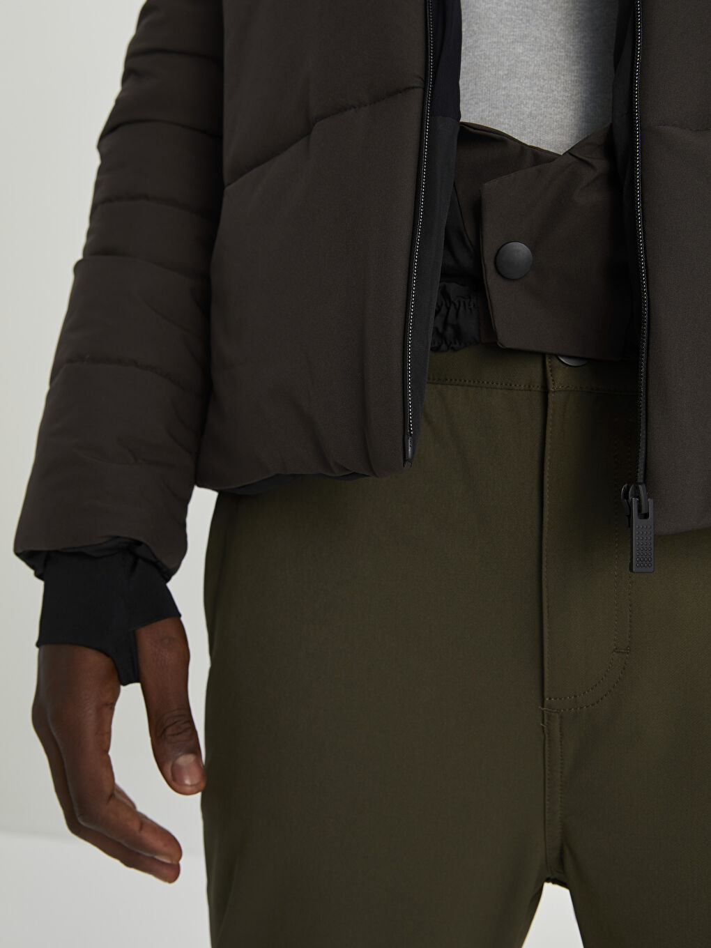 Antrasit Standart Kalıp Dik Yaka Erkek Şişme Mont-5