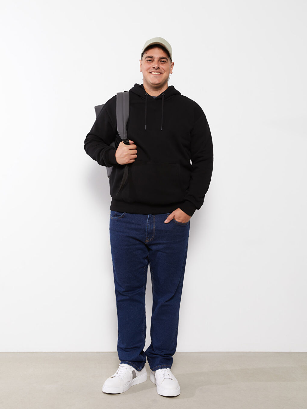 هودي سميك أساسي كم طويل مقاس كبير للرجال